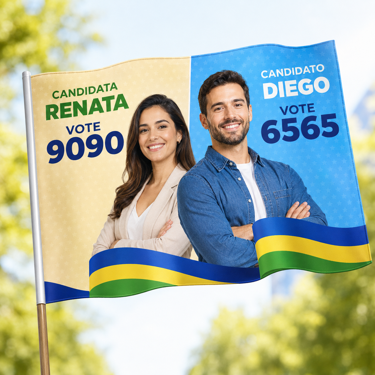 Eleições 2026 Bandeiras Cacharrel Costura Linha Branca Overlock com bastão